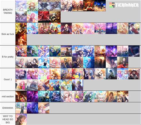 The Project Sekai Limited and Colorfes Cards (Untrained Ver.) Tier List below is created by community voting and is the cumulative average rankings from 5 submitted tier lists. The best Project Sekai Limited and Colorfes Cards (Untrained Ver.) rankings are on the top of the list and the worst rankings are on the bottom. In order for your .... 