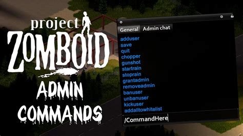  List of Project Zomboid Commands: * addalltowhitelist : Add all the current users who are connected with a password to the whitelist, so their account is protected. * additem : Give an item to a player. If no username is given then you will receive item. . 