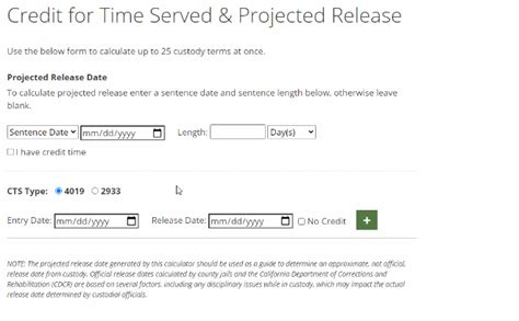 Projected release date calculator.  This calculator will allow for earlier...