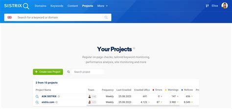 Projects Startpage SISTRIX