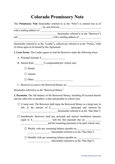 Promissory Note Colorado 20072024 Form Fill Out and Sign Printable