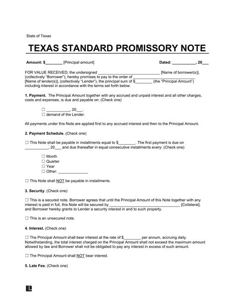 Promissory Note Example Texas