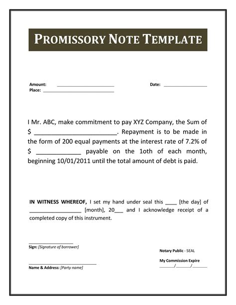 Promissory Note Examples Templates