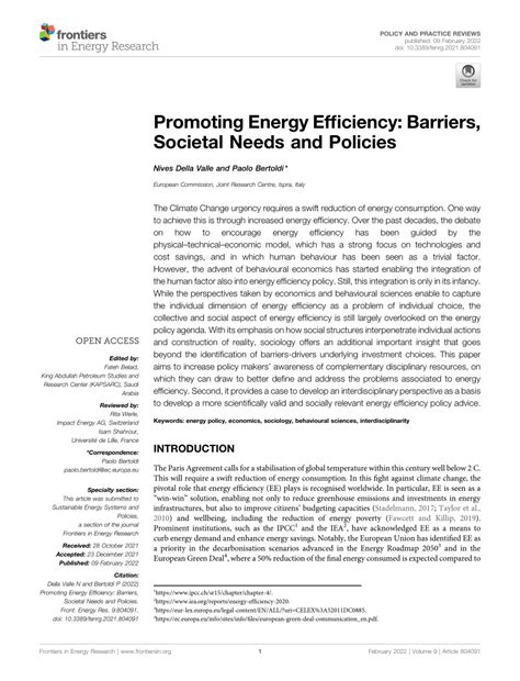 Promoting Energy Efficiency: Barriers, Societal Needs and Policies