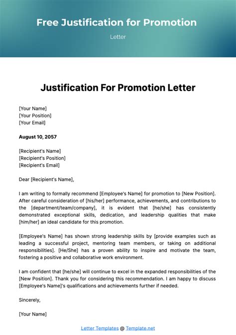 Promotion Nomination Justification Example example promotion