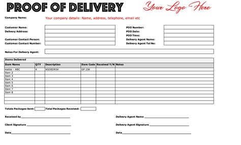 Proof Of Delivery Template Excel Free Excel Templates