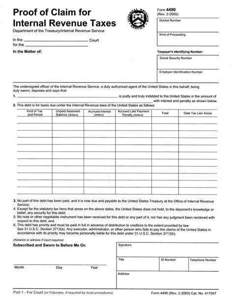 Proof of Claim IRS Form 4490