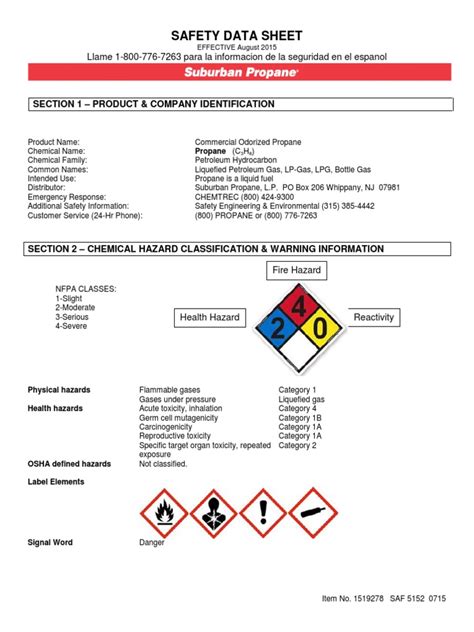 Propane Safety Data Sheet PDF