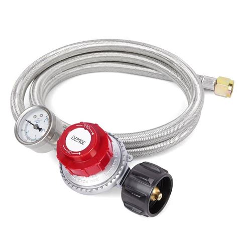 Propane regulator adjustable.  stainless braided hose ensures durability and fl...