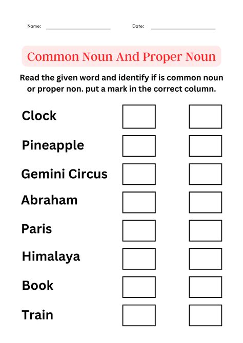 Proper And Common Nouns Worksheet For Class 3