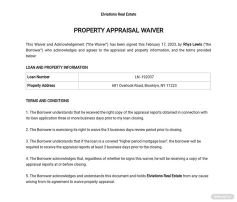 Property Appraisal Waiver Form Template in Word, Google Docs Download