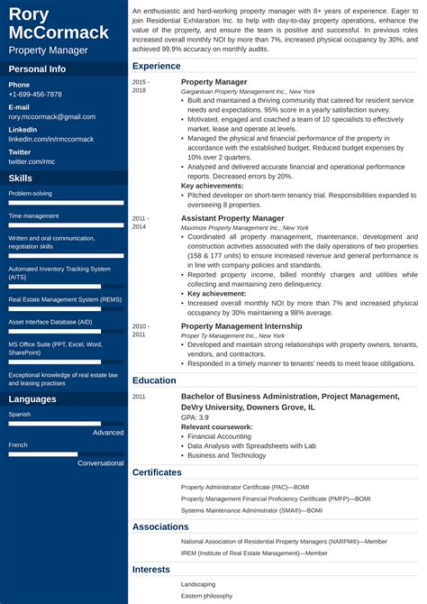 Property Manager CV Example Kickresume