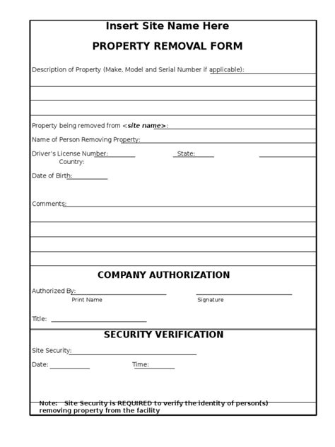 Property Removal Form PDF