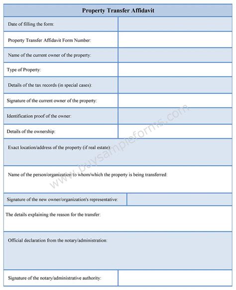 Property Transfer Affidavit Form Sample Forms