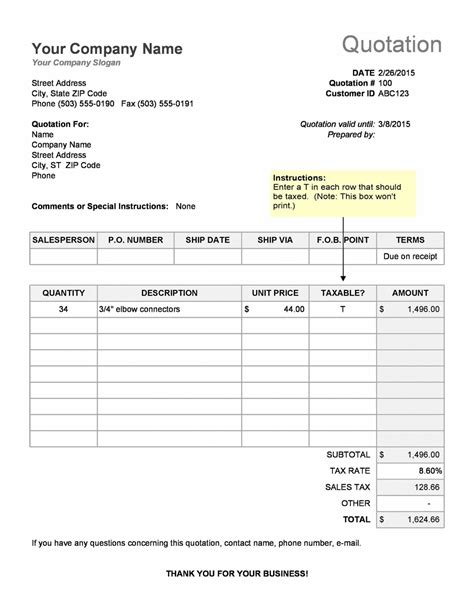 Proposal Quotation Format