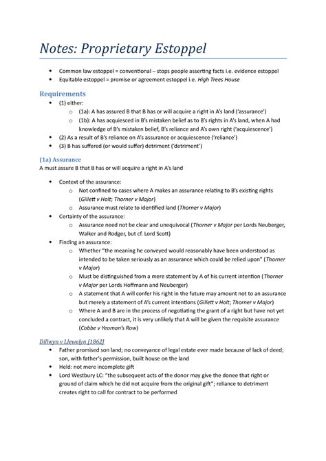 Proprietary estoppel law notes.  Proprietary estoppel summaries.  Propr...