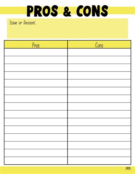 Pros Cons List Template