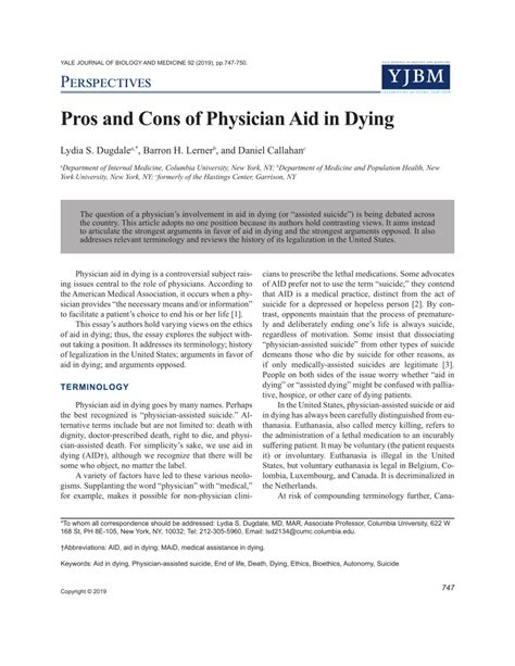 Pros and Cons of Physician Aid in Dying. - Abstract - Europe PMC