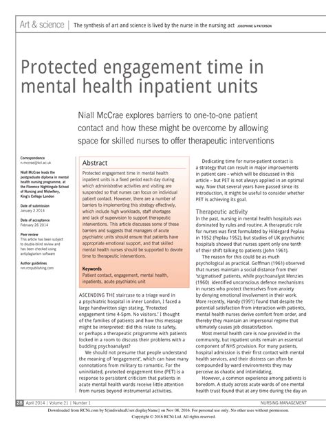 Protected engagement time in mental health inpatient units. - PDF ...