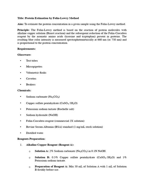 Protein estimation calculation.  Comprehensive, guide to protein estimation using Lowry Meth...