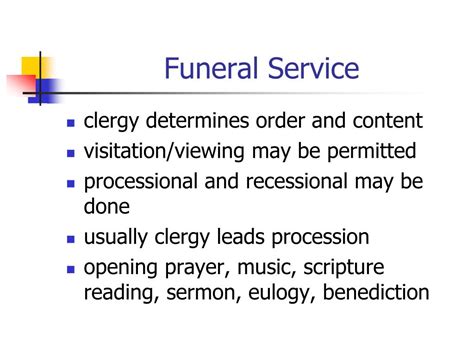Protestant funeral service outline.  Learn more about these sacred memorial services.  Plann...