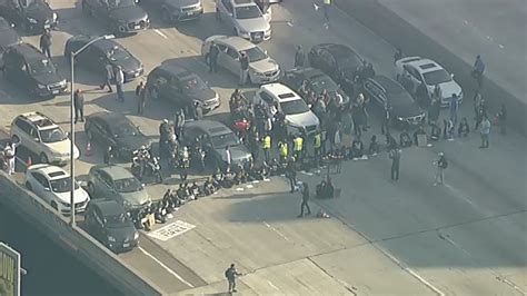 Protesters block 110 Freeway in downtown L.A. demanding cease-fire in Gaza