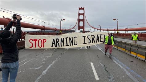 Protesters march on Golden Gate Bridge, hoist Palestinian flag