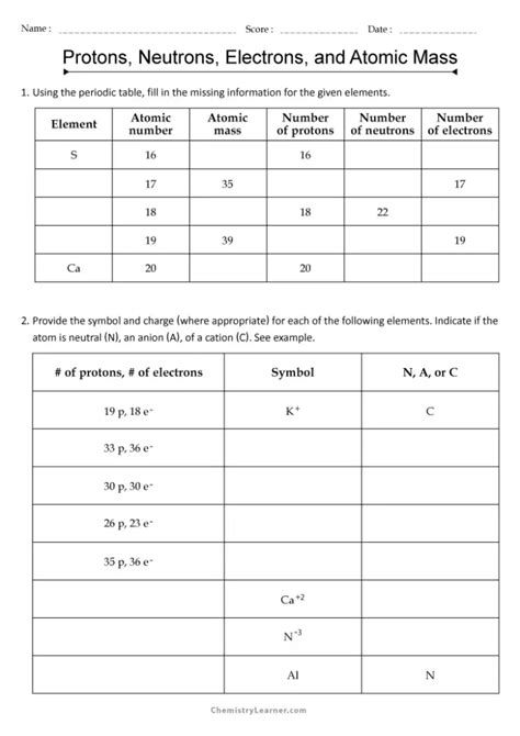 Protons Neutrons and Electrons Worksheet Free Protons Neutrons and