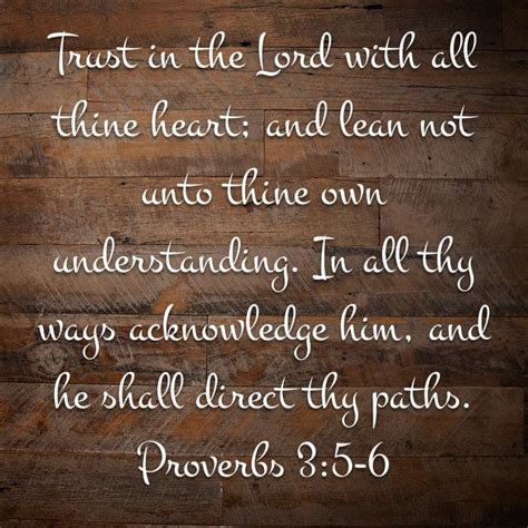 Proverbs 3 5 6 king james version. Proverbs 3:5-6New Living Translation. 5 Trust in the Lord with all your heart; do not depend on your own understanding. 6 Seek his will in all you do, and he will show you which path to take. Read full chapter. 