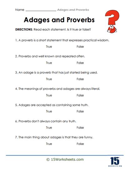 Proverbs and Adages Worksheets - Math Worksheets 4 Kids