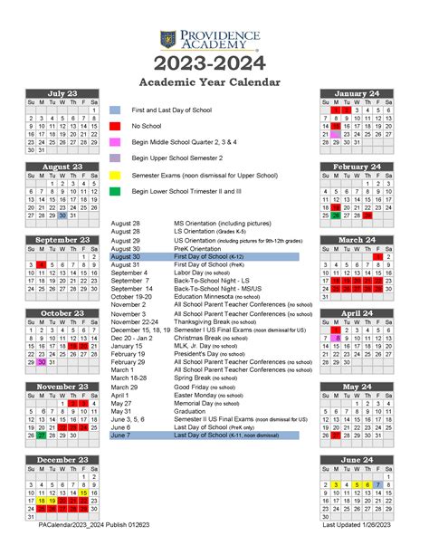 Providence Academy Calendar