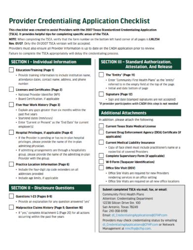 Provider Credentialing Checklist Template prntbl