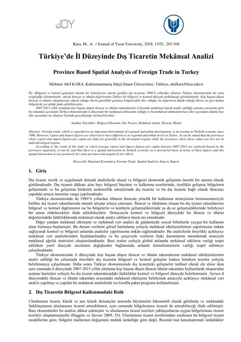 Province Based Spatial Analysis of Foreign Trade in Turkey.