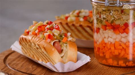 Provolone-Wrapped Hot Dogs with Giardiniera Relish - Today