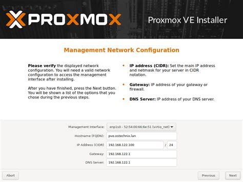 Proxmox install network configuration.  The integrated web-based management interface giv...