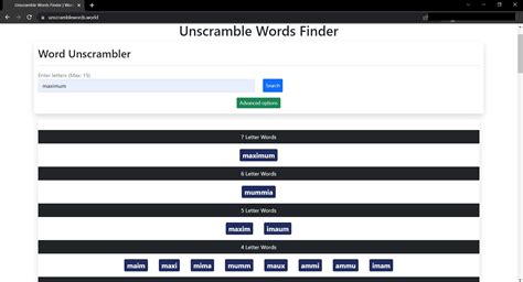 267 751. Most common English words. 3000. First the unscrambler 