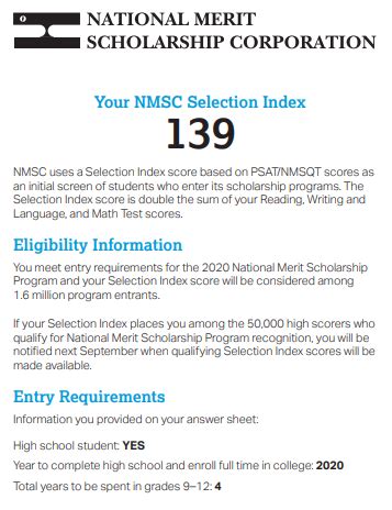 1. Calculate your Selection Index (SI) if you don't learn it. Your Selection Index is the numbered that's used to determine whether you qualify for acceptance in the National Merit Scholarship Program. You can find your Selection Index by looking in your PSAT Record Report or by by the calculator below.. 