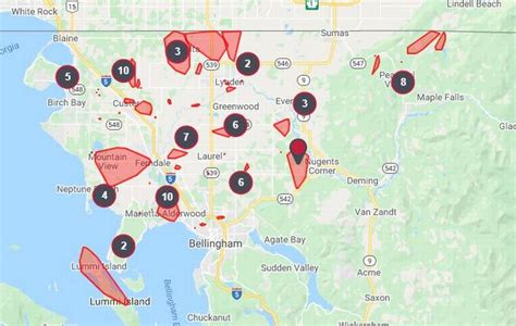 Puget Sound Energy (PSE) reports a large area from Geneva to Barkley and around the north end of Lake Whatcom lost power shortly before 6am today, July 13th. As of 7:05. 