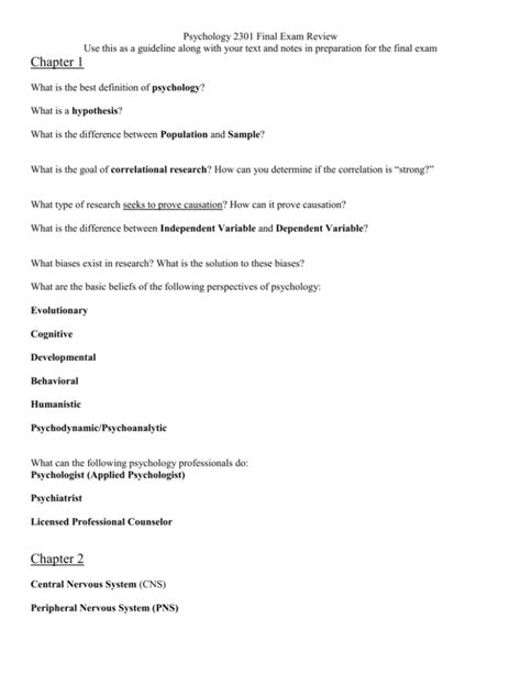 Psych. 2301.201 Introduction to Psychology Final Review (Ch. 13-14 & Previous Chapters) (Review all of the below topics in addition to your power point notes, the information from your text book, and the chapter study guides in the text book.). 