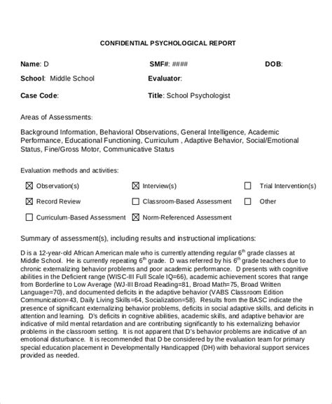 Psych Report Template