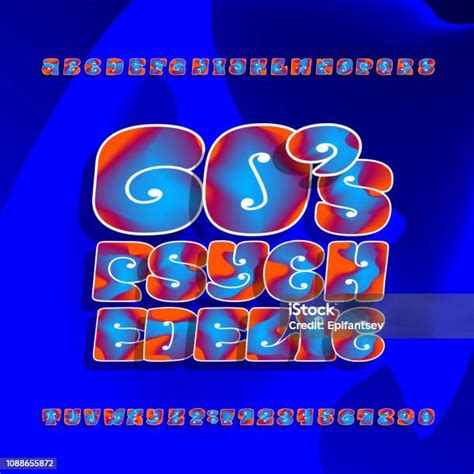 Psychedelic Alphabet Vector Font. Hand Drawn Letters and Numbers in 60