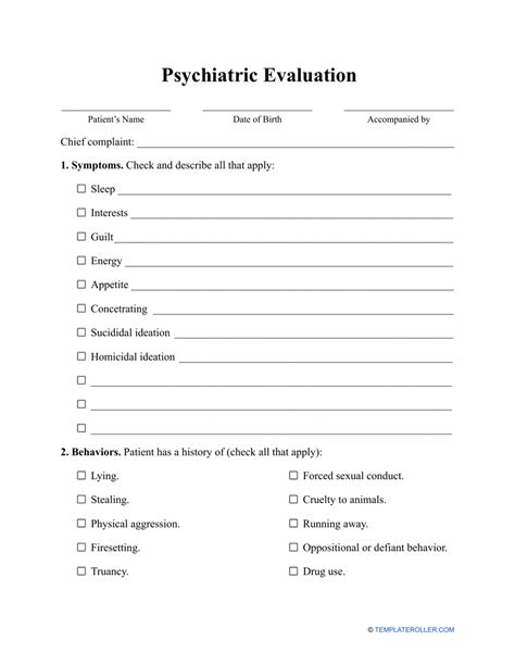 Psychiatric Evaluation Form Example