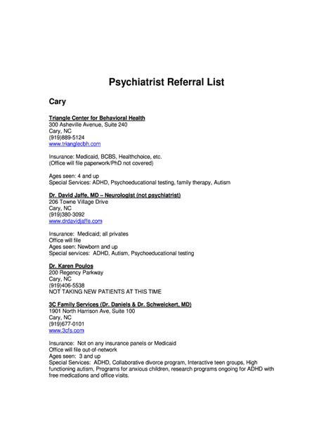 Psychiatrist Referral Contact List - DocsLib