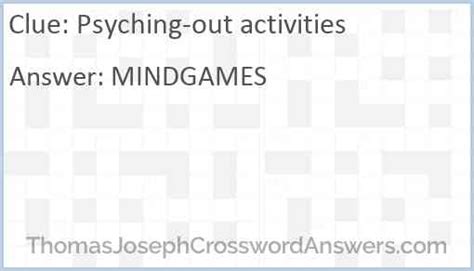 Psyching out activities crossword clue. Find the latest crossword clues from New York Times Crosswords, LA Times Crosswords and many more. Enter Given Clue. Number of Letters (Optional) ... Psyching-out activities 3% 8 APRESSKI: Alpine social activities (5,3) 3% 8 … 