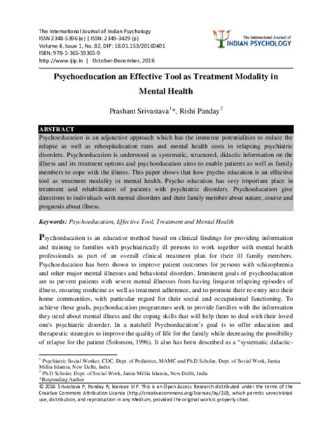 Psychoeducation an Effective Tool as Treatment Modality in …