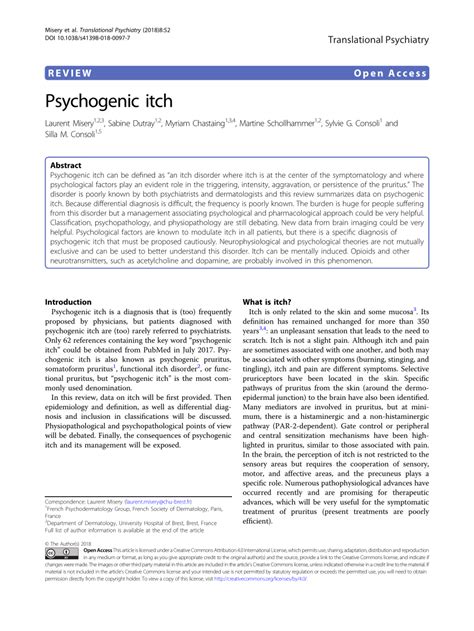 Psychogenic itch Translational Psychiatry - Nature