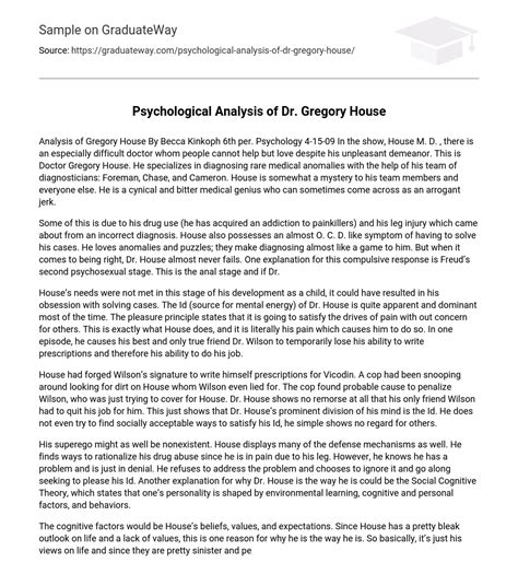 Psychological Analysis of Dr. Gregory House - Essaylead