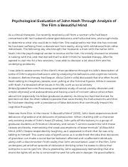 Psychological Evaluation Of John Nash Through Analysis Of The …