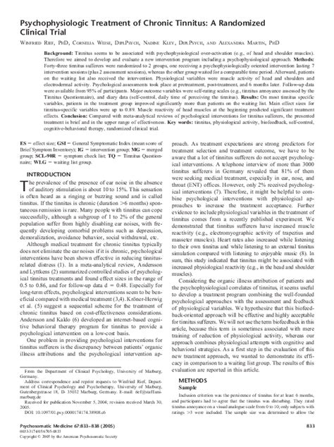 Psychophysiologic treatment of chronic tinnitus: a randomized