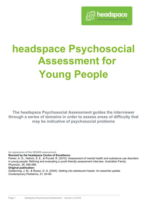 Psychosocial Assessment Interview headspace